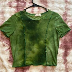 Green Tie Dye Mesh Crop Top